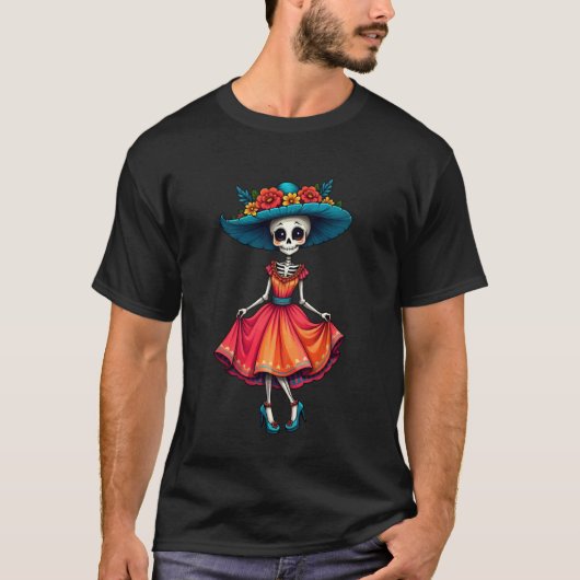 死者の日 - カラベラ・ラ・カトリーナ スケルトン Tシャツ (正面)