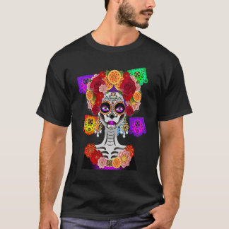 死者の日 コスチューム ラ・カトリーナ ドクロ 花 Tシャツ