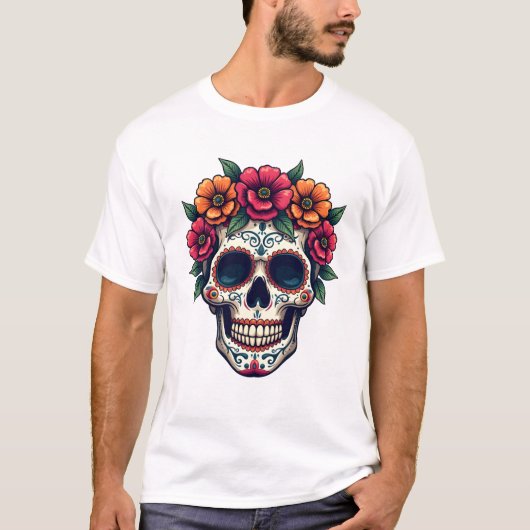 死者の日 スugar Skull ディア・デ・ロス・ムエルトス Tシャツ (正面)
