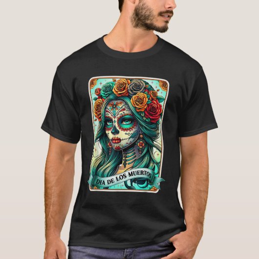 死者の日 バラの花 女性 死者の日 Tシャツ (正面)