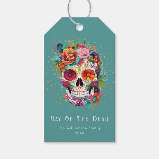死者の日 メキシコのシュガースカル 全ての魂の祝日 ギフトタグ (正面)