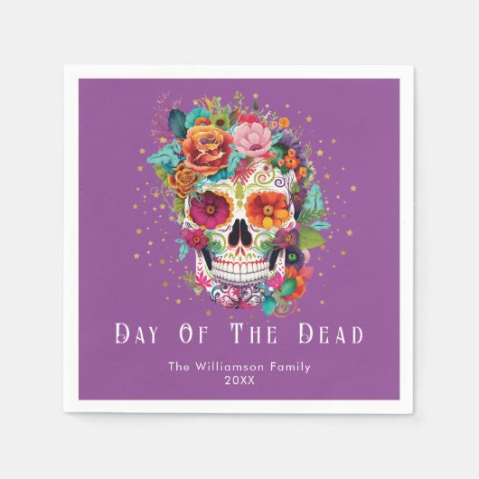 死者の日 メキシコのシュガースカル 全ての魂の祝日 スタンダードカクテルナプキン (正面)