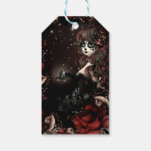 死者の日 メキシコの少女の誕生日パーティー 赤 ギフトタグ (裏面)