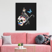 死者の日 猫 スカル 蝴蝶 キャンバスプリント (インサイチュ (リビング))