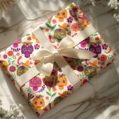 死者の日 白カラフル スカルパターン ラッピングペーパー