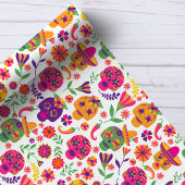 死者の日 白カラフル スカルパターン ラッピングペーパー