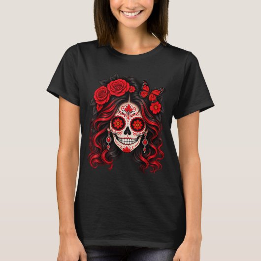 死者の日 砂糖の髑髏 カトリーナ Tシャツ (正面)