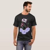 死者の日 砂糖の髑髏 猫 紫の花 Tシャツ (正面フル)