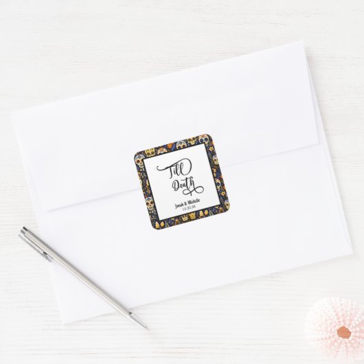 死者の日 結婚式までの死のエンゲージメントパーティー スクエアシール (封筒)