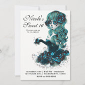 死者の日　美しいガール スカル メイク 招待状 (正面)