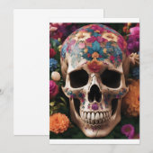 死者の日　金属のドクロ　と　花 招待状 (正面/裏面)