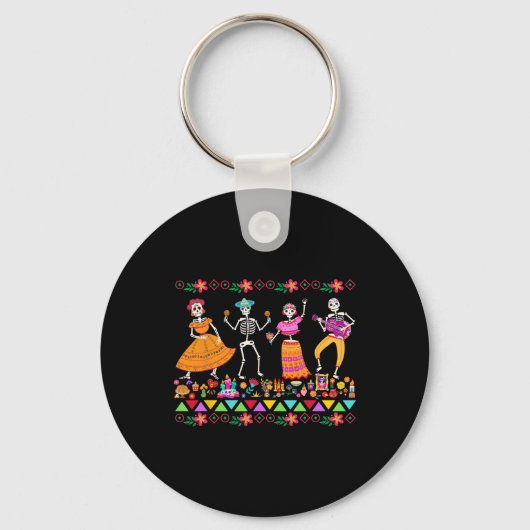 死者の日Dia De Los Muertos Mexican Skeleto キーホルダー (正面)