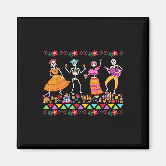 死者の日Dia De Los Muertos Mexican Skeleto マグネット (正面)