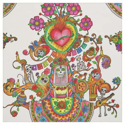 死者の木が付いている入れ墨のスタイルの生地 ファブリック (見本)