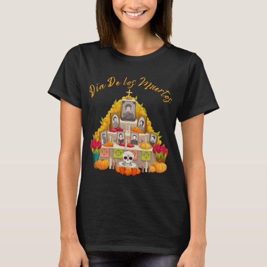 死者の祭壇のDia De Los Muertos Day Tシャツ (正面)