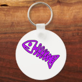 死魚の骨格スカル骨の化石パープル キーホルダー (正面)