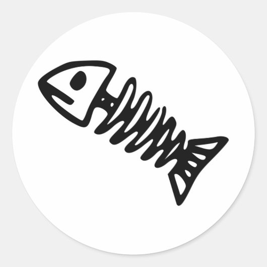 死魚の骨格スカル骨の化石 ラウンドシール (正面)