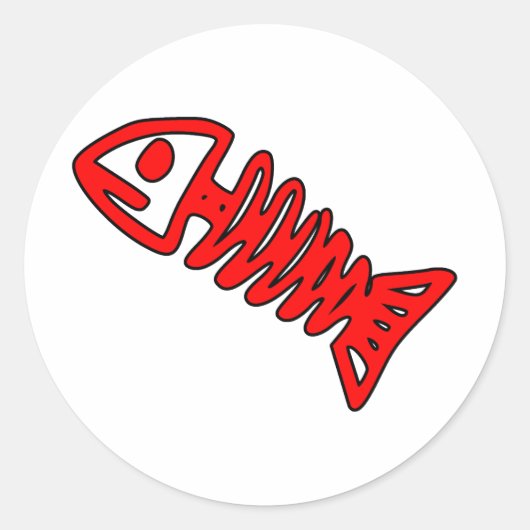 死魚の骨格スカル骨化石の赤 ラウンドシール (正面)