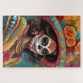 死鮮やかんだスカルのメイクアップ ジグソーパズル (横)