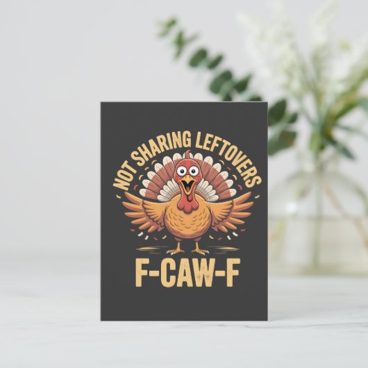 残さないで！感謝祭の七面鳥をめぐるフカフカとカエルの喧嘩 インビテーションポストカード (スタンド正面)