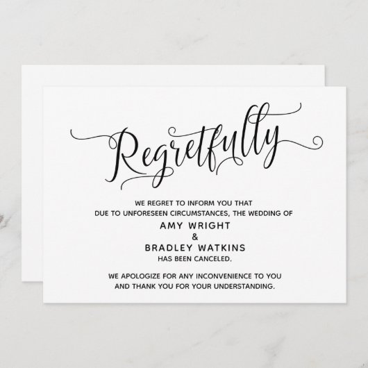 残念ながら中止になった結婚式のカード 招待状 (正面/裏面)