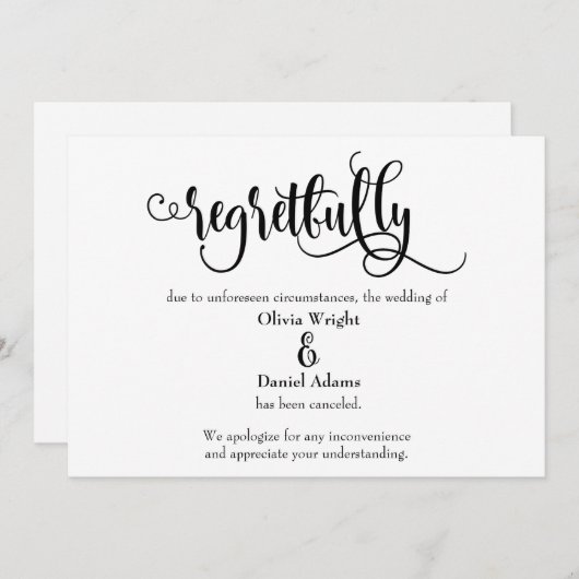 残念ながら台本が取り消結婚された発表 招待状 (正面/裏面)
