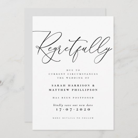 残念ながら、挙式延期のお知らせ 招待状 (正面/裏面)