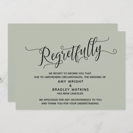 残念なエレガントがらセージが結婚カードを取り消し 招待状 (正面/裏面)