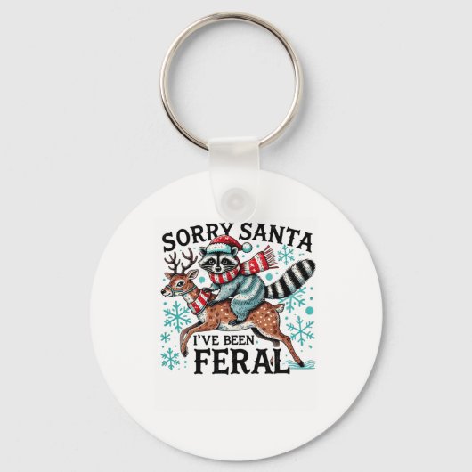 残念なサンタ私はフェラルおもしろいラクーンChristma キーホルダー (正面)