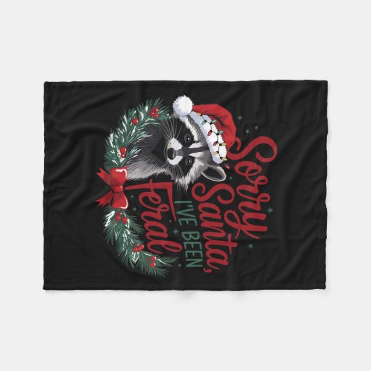 残念なサンタ私はフェラルおもしろいラクーンChristma フリースブランケット (正面(横))