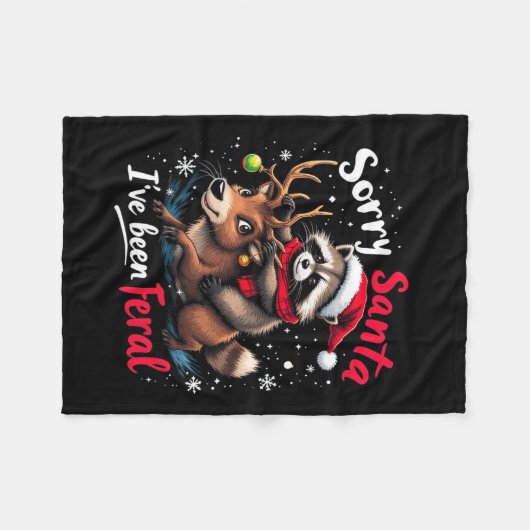 残念なサンタ私はフェラルRaccoonクリスマおもしろいだった フリースブランケット (正面(横))