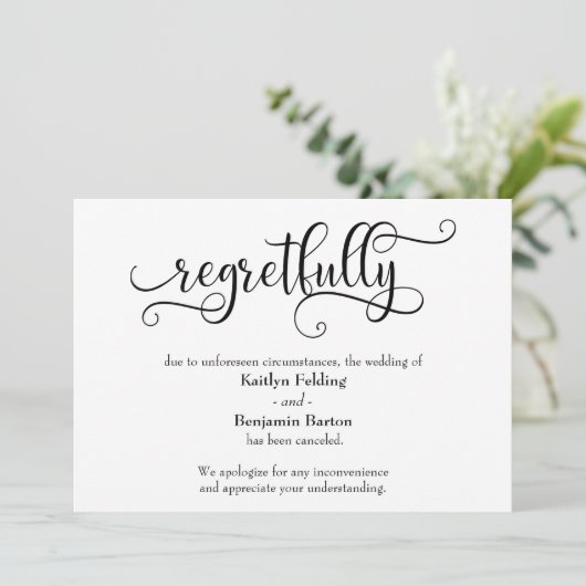 残念な結婚式中止のお詫びカード 招待状 (スタンド正面)