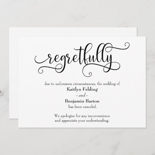 残念な結婚式中止のお詫びカード 招待状 (正面/裏面)
