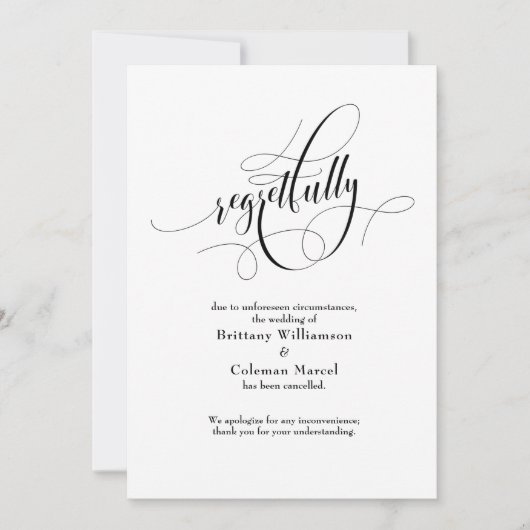 残念エレガントながら取り消さ結婚れた発表 招待状 (正面)