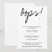 「残念！」延期された結婚式のお知らせ（ユーモア版） 招待状 (正面/裏面)