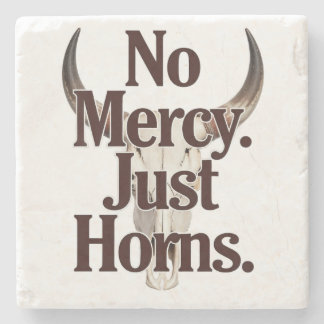 残虐な角を持つロングホーンのドクロ No Mercy Just Horns ストーンコースター