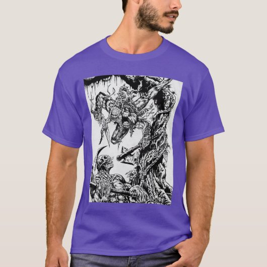 残虐な野蛮人ホラー ヴィンテージゾンビ 不死身のイラスト Tシャツ (正面)