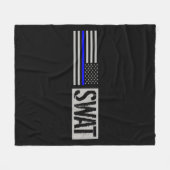 殴打-薄いブルーライン旗 フリースブランケット (正面(横))