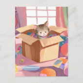 段ボール箱に入った猫 | キッテン水彩猫 ポストカード (正面)