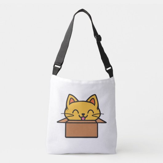 段ボール箱の中に座っている猫 クロスボディバッグ (正面)