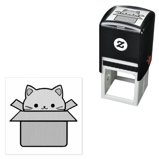 段ボール箱の中に座っている猫 セルフインキングスタンプ (インサイチュ)
