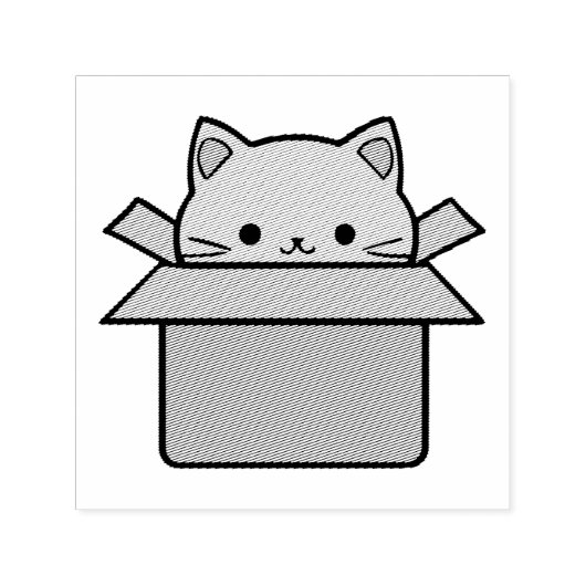 段ボール箱の中に座っている猫 セルフインキングスタンプ (デザイン)