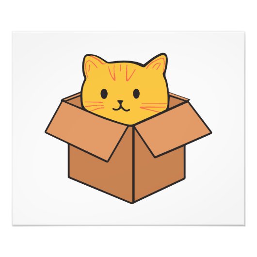 段ボール箱の中に座っている猫 フォトプリント            (正面)