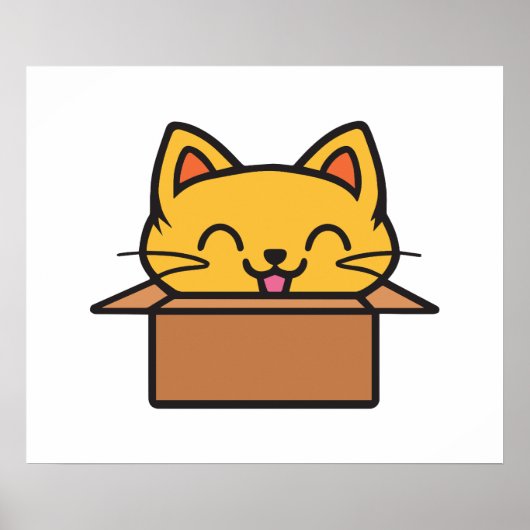 段ボール箱の中に座っている猫 ポスター (正面)