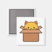 段ボール箱の中に座っている猫 マグネット (正面/裏面)