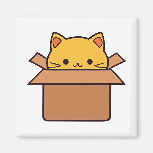 段ボール箱の中に座っている猫 マグネット (正面)