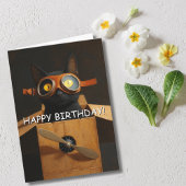 段ボール飛行機のパイロット 黒猫の誕生日 カード