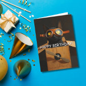 段ボール飛行機のパイロット 黒猫の誕生日 カード