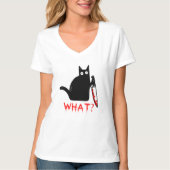 殺おもしろい人黒猫？持ち包丁 Tシャツ (正面)