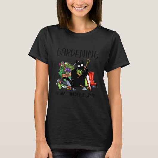 殺人が間違っているからガーデニングをする 猫 Tシャツ (正面)